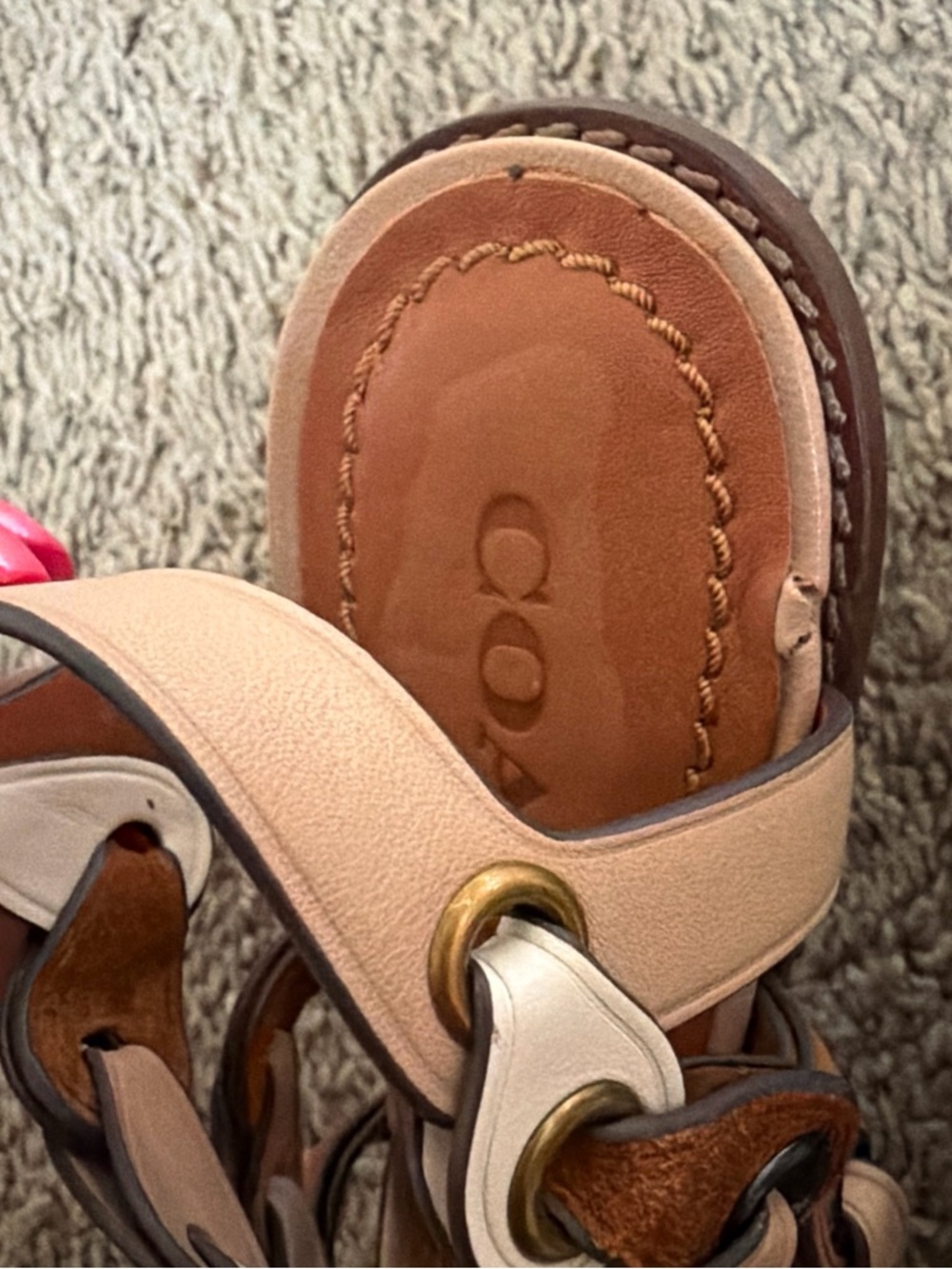Coach Pink and Brown Leather Floral-Link Slingback Sandals - Picture 7 of 7